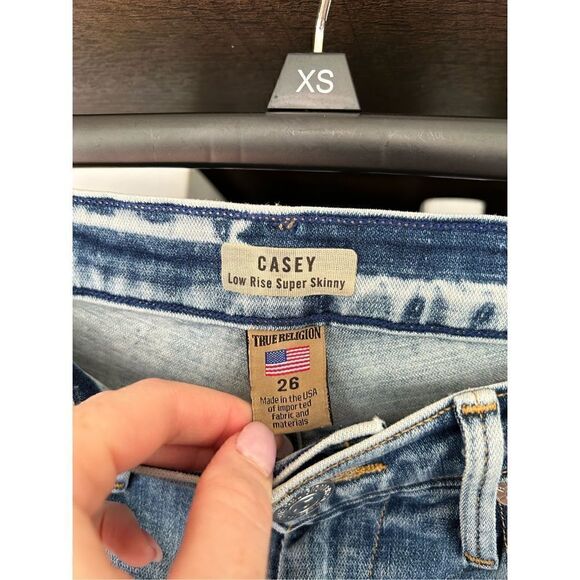 True Religion Casey Super Skinny Low Rise Distressed Gold Sequin Blue Jean 26 - Picture 8 of 11